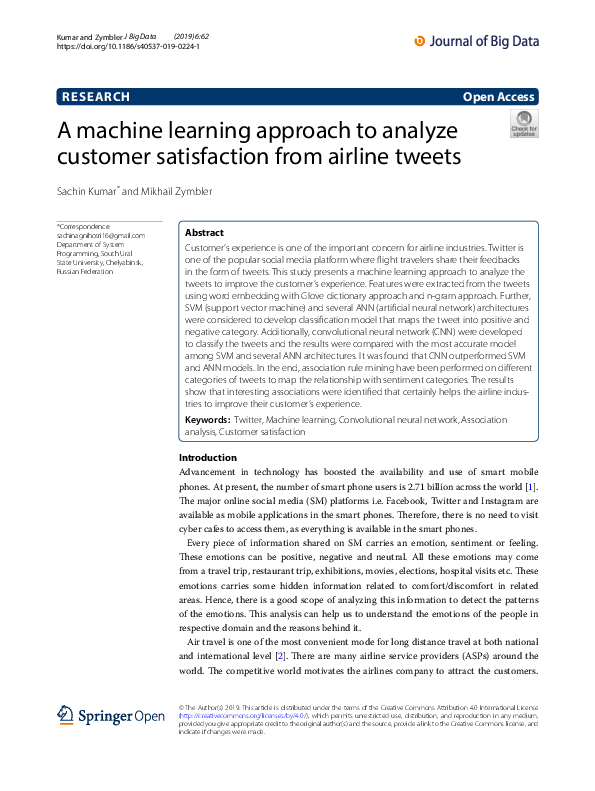 (PDF) A machine learning approach to analyze customer satisfaction from ...