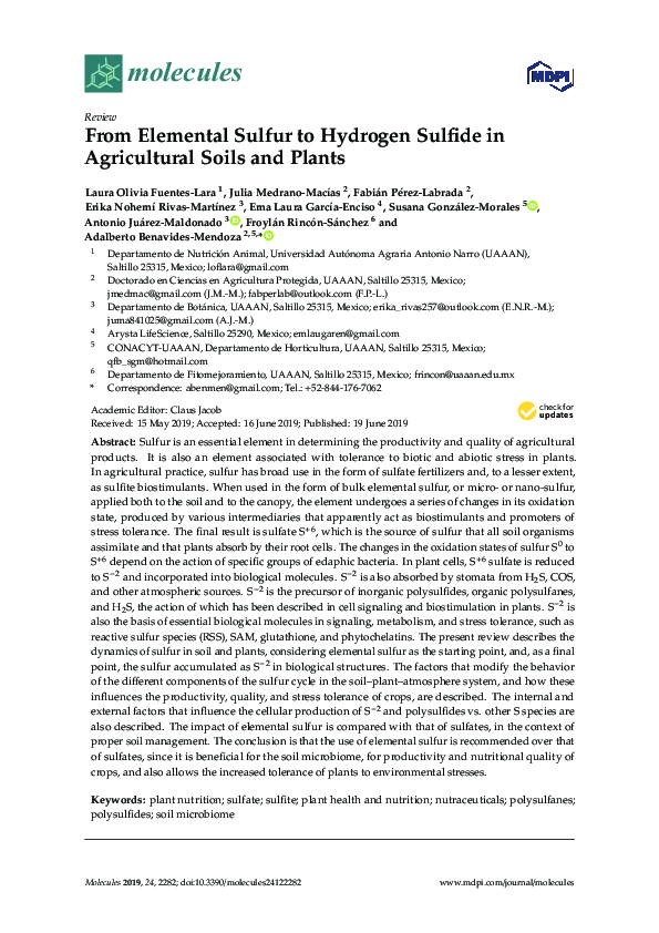 (PDF) From Elemental Sulfur to Hydrogen Sulfide in Agricultural Soils ...