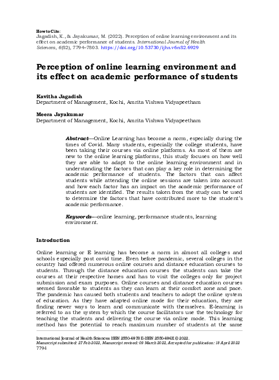 (PDF) Perception of online learning environment and its effect on ...