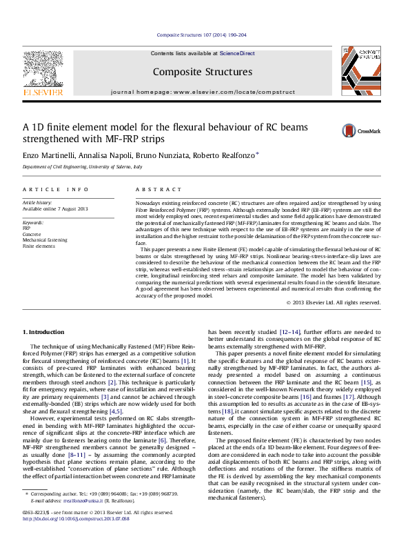 (PDF) A 1D finite element model for the flexural behaviour of RC beams ...