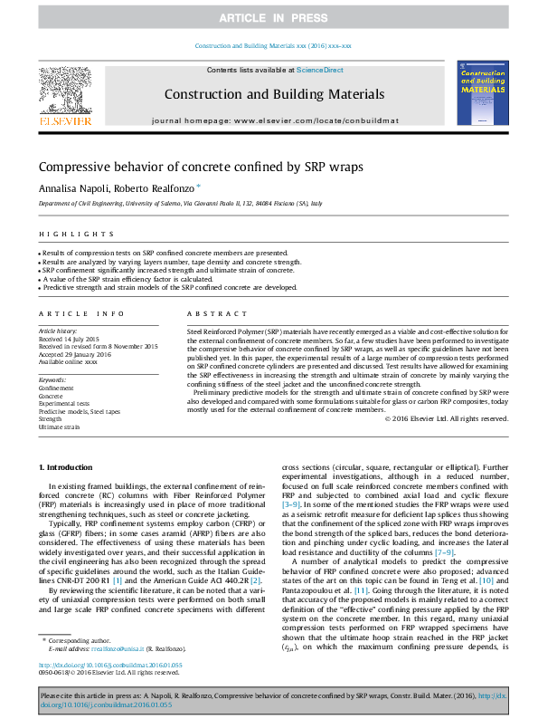 (PDF) Compressive behavior of concrete confined by SRP wraps