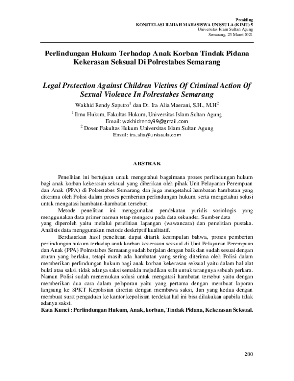 (PDF) Perlindungan Hukum Terhadap Anak Korban Tindak Pidana Kekerasan ...