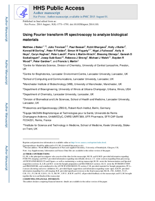 (PDF) Using Fourier transform IR spectroscopy to analyze biological ...