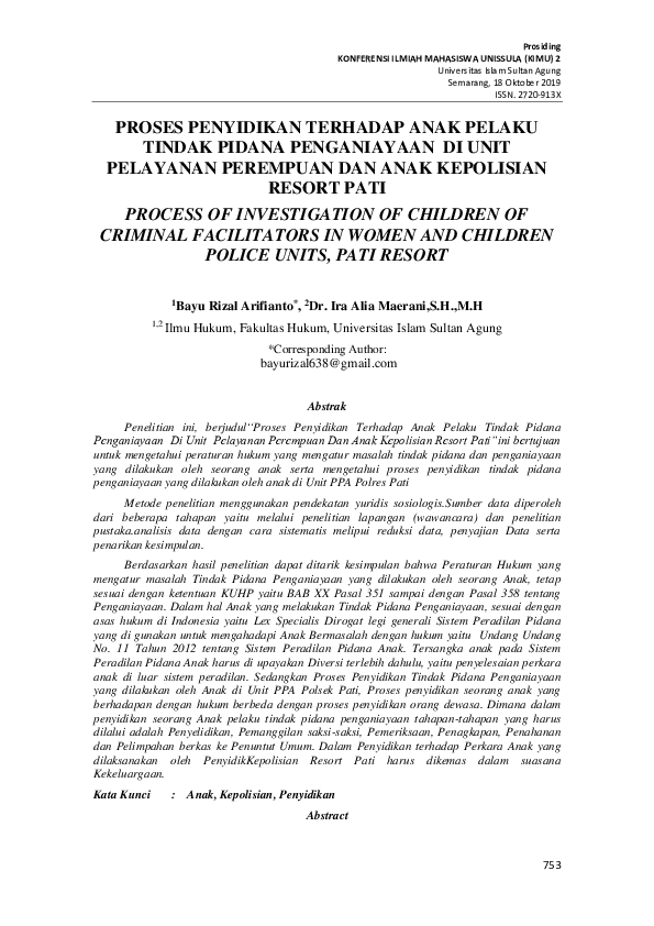 (PDF) Proses Penyidikan Terhadap Anak Pelaku Tindak Pidana Penganiayaan ...