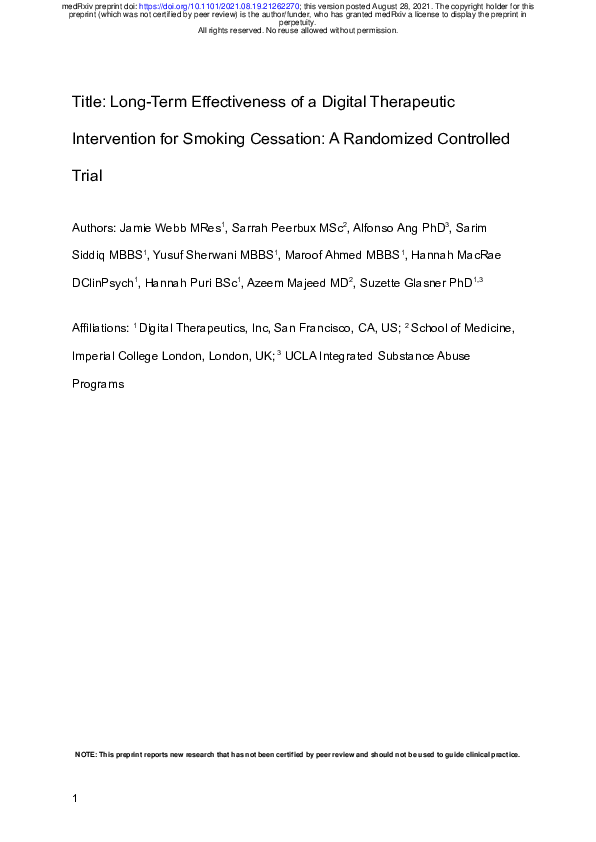 (PDF) LongTerm Effectiveness of a Digital Therapeutic Intervention for