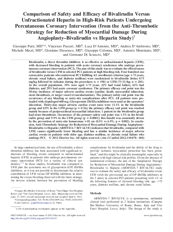 (PDF) Comparison of Safety and Efficacy of Bivalirudin Versus ...