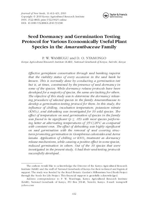 (PDF) Seed Dormancy and Germination Testing Protocol for Various ...