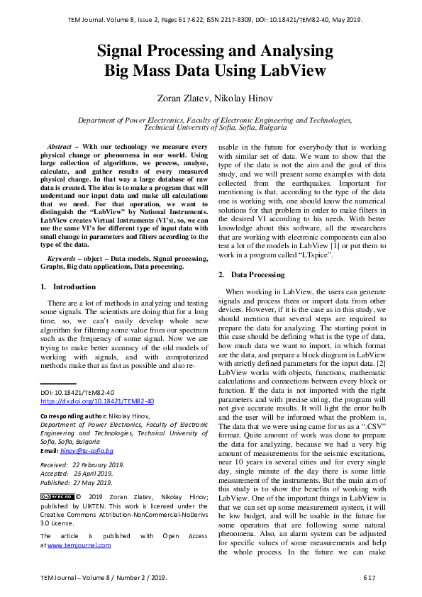 (PDF) Signal Processing and Analysing Big Mass Data Using LabView