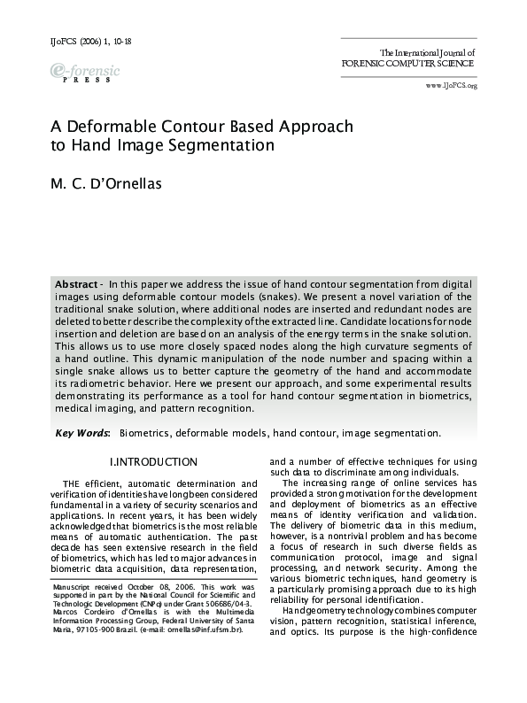 (PDF) A Deformable Contour Based Approach for Hand Image Segmentation