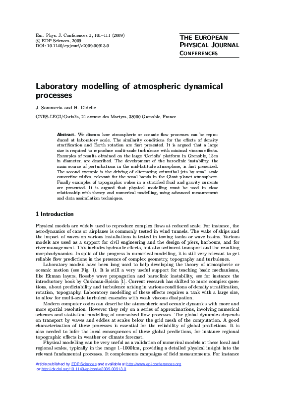 (PDF) Laboratory modelling of atmospheric dynamical processes