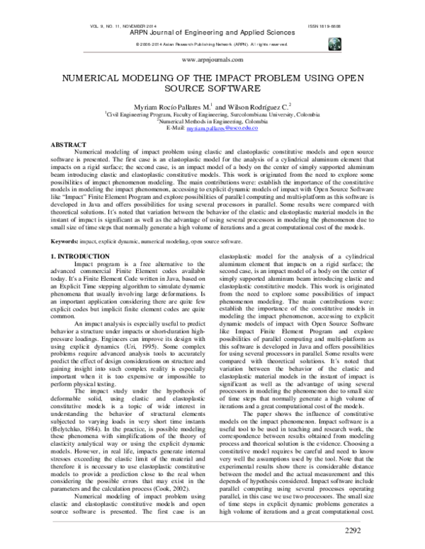 (PDF) Numerical Modeling of the Impact Problem Using Open Source Software