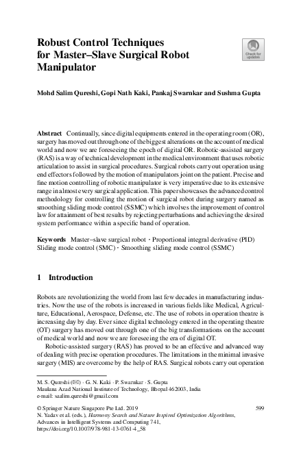 (PDF) Robust Control Techniques for Master–Slave Surgical Robot Manipulator