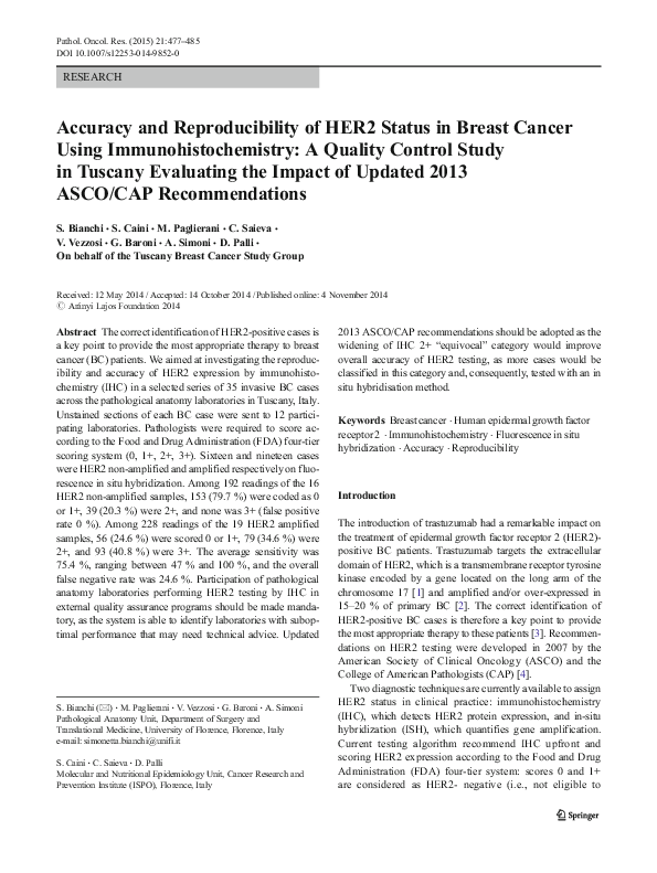 (PDF) Accuracy and Reproducibility of HER2 Status in Breast Cancer ...