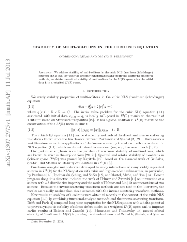 (PDF) Stability of multi-solitons in the cubic NLS equation