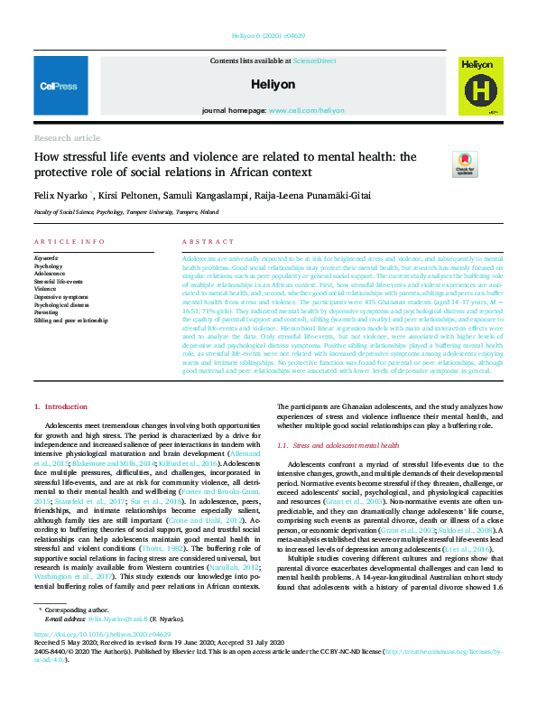 (PDF) How stressful life events and violence are related to mental ...