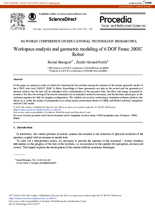 (PDF) Workspace Analysis and Geometric Modeling of 6 DOF Fanuc 200IC Robot
