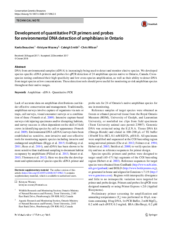 (PDF) Development of quantitative PCR primers and probes for ...