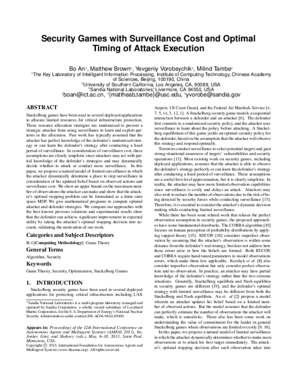 (PDF) Security Games with Surveillance Cost and Optimal Timing of ...