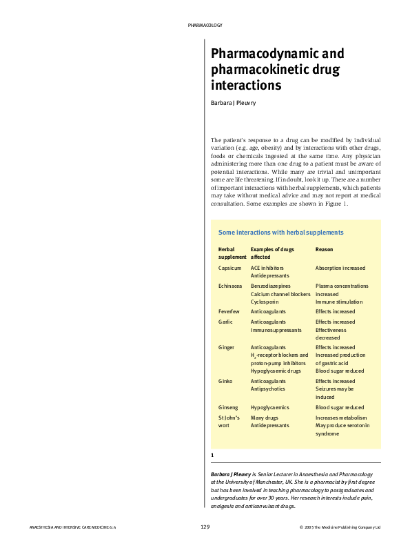 (PDF) Pharmacodynamic and pharmacokinetic drug interactions