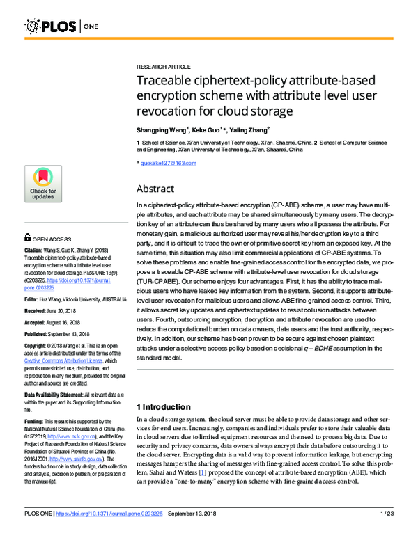 (PDF) Traceable ciphertext-policy attribute-based encryption scheme ...