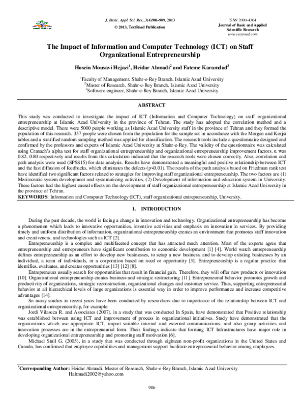 (PDF) The Impact of Information and Computer Technology (ICT) on Staff ...