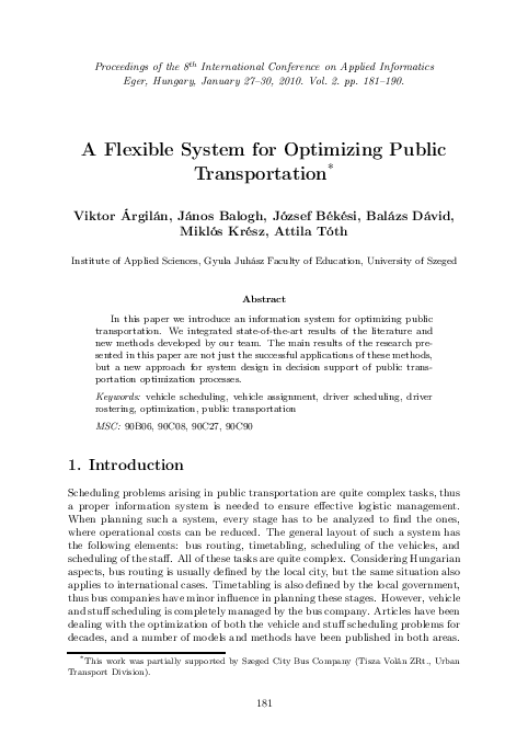 (PDF) A Flexible System for Optimizing Public Transportation