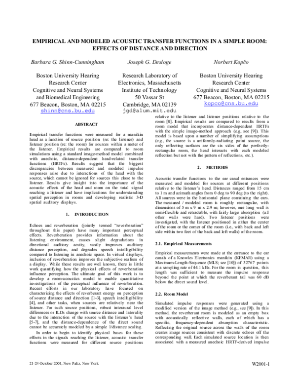 (PDF) Empirical and modeled acoustic transfer functions in a simple ...