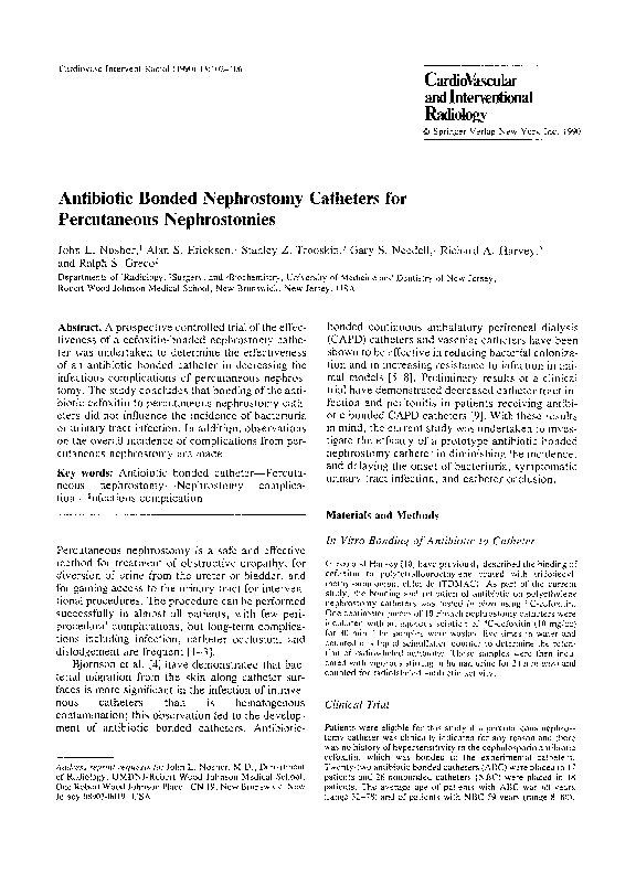 (PDF) Antibiotic bonded nephrostomy catheters for percutaneous