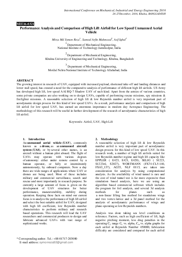 (PDF) Performance Analysis And Comparison Of High Lift Airfoil For Low ...