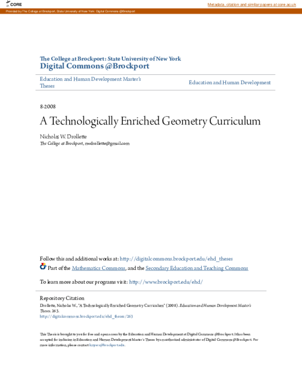 (PDF) A Technologically Enriched Geometry Curriculum