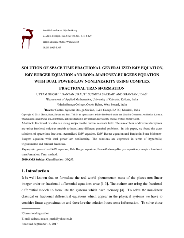 (PDF) Solution of space time fractional generalized KdV equation, KdV ...
