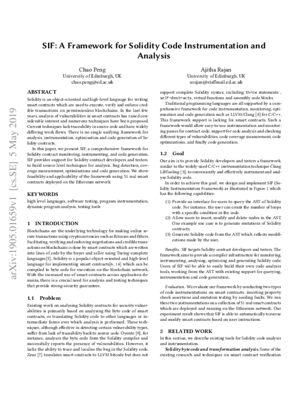 (PDF) SIF: A Framework for Solidity Code Instrumentation and Analysis