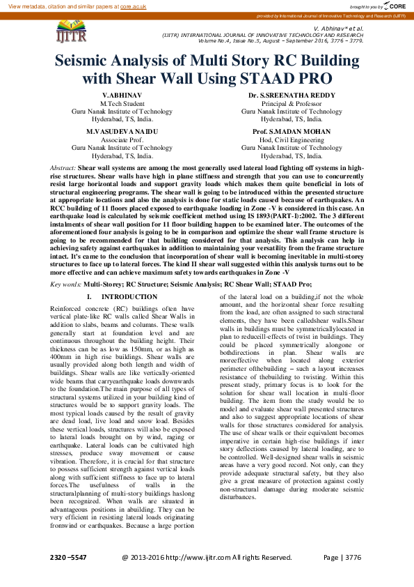 (PDF) Seismic Analysis of Multi Story RC Building with Shear Wall Using ...