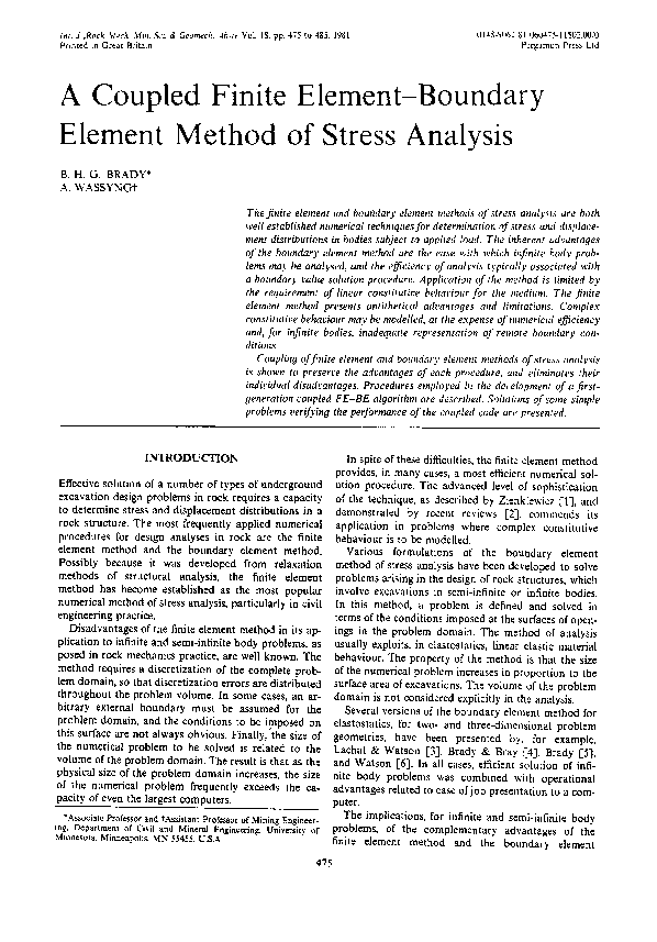 (PDF) Coupled finite element-boundary element method of stress analysis