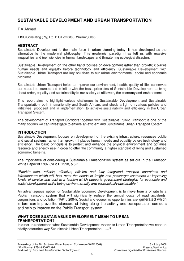 Sustainable Development and Urban Transportation