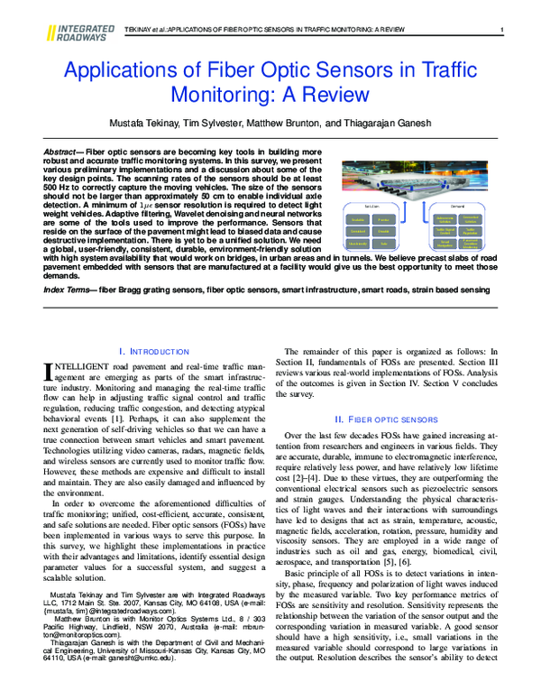 (PDF) Applications of Fiber Optic Sensors in Traffic Monitoring: A Review