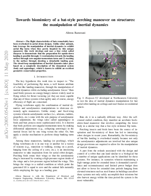 (PDF) Towards biomimicry of a bat-style perching maneuver on structures ...
