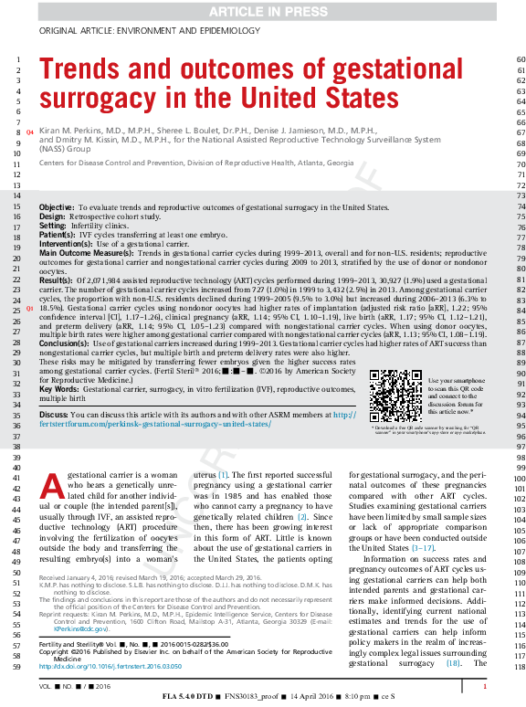 Trends and outcomes of gestational surrogacy in the United States