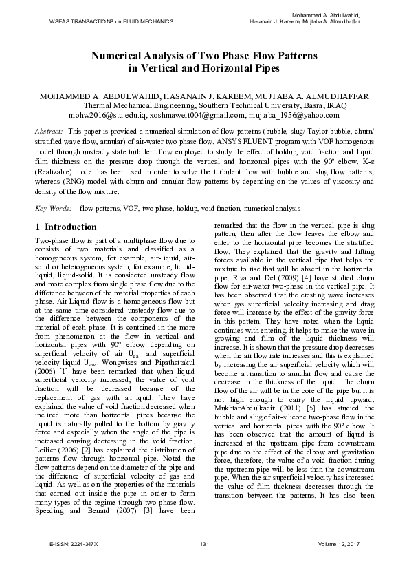 (PDF) Numerical Analysis of Two Phase Flow Patterns in Vertical and ...