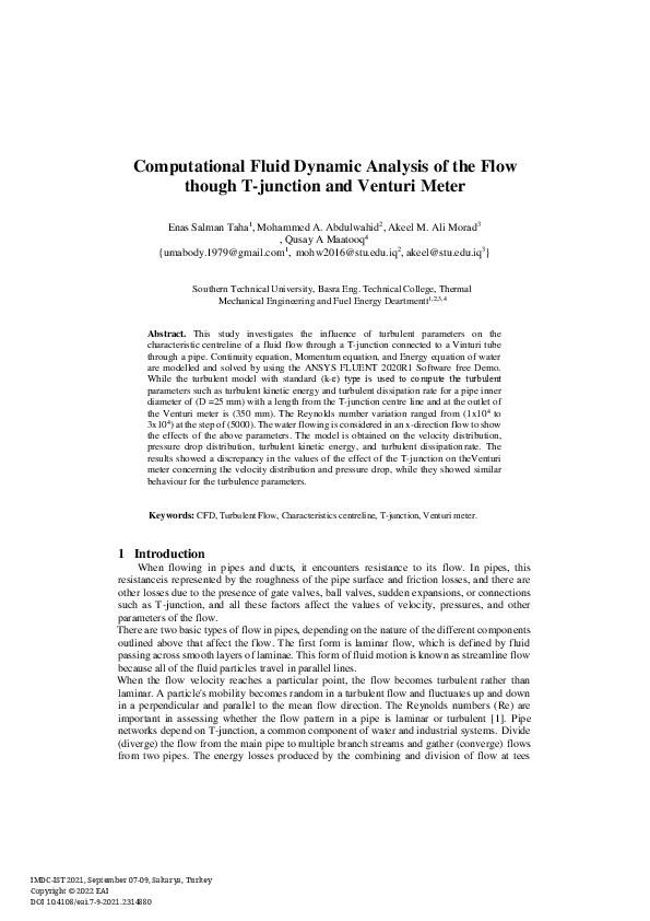 (PDF) Computational Fluid Dynamic Analysis of the Flow though T ...