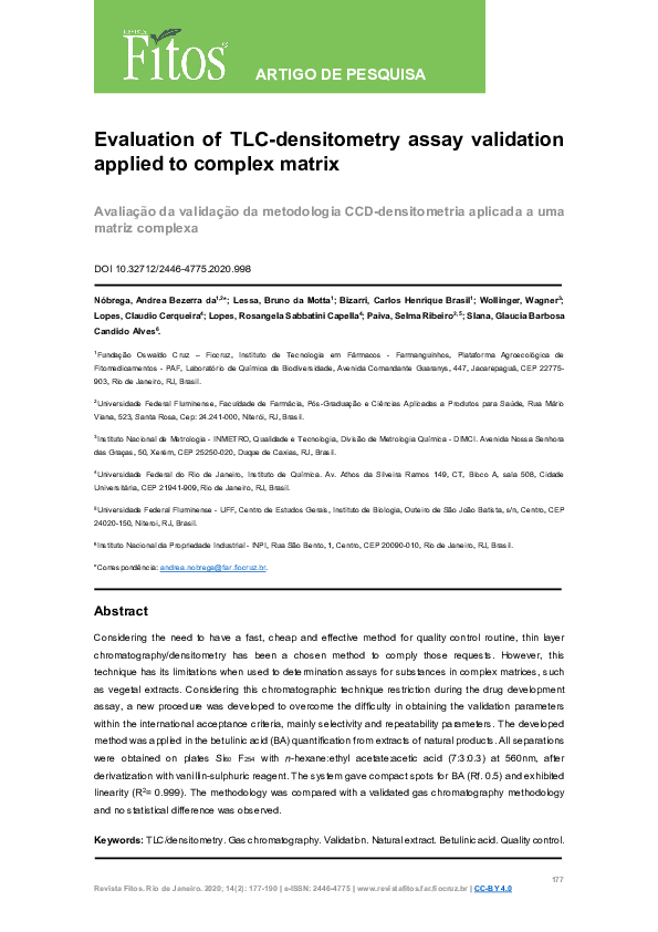 (PDF) Evaluation of TLC-densitometry assay validation applied to ...