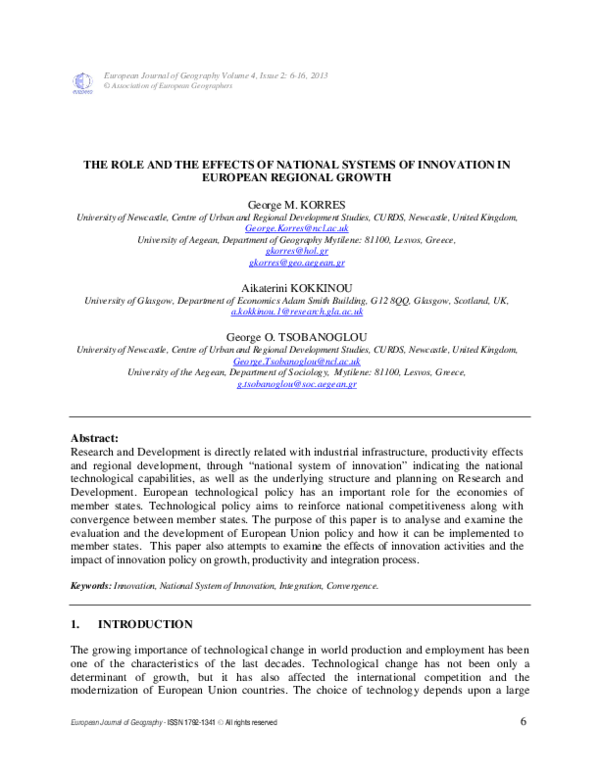 (PDF) The Role and the Effects of National Systems of Innovation in ...