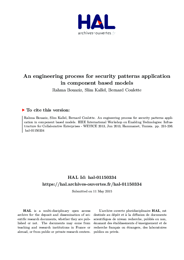 (PDF) An Engineering Process for Security Patterns Application in ...