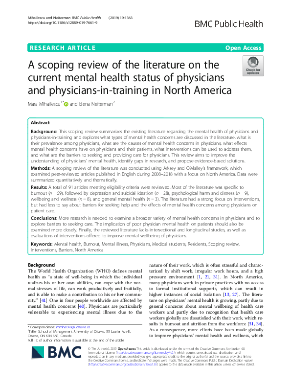 (PDF) A Scoping Review of the Literature on the Current Mental Health ...