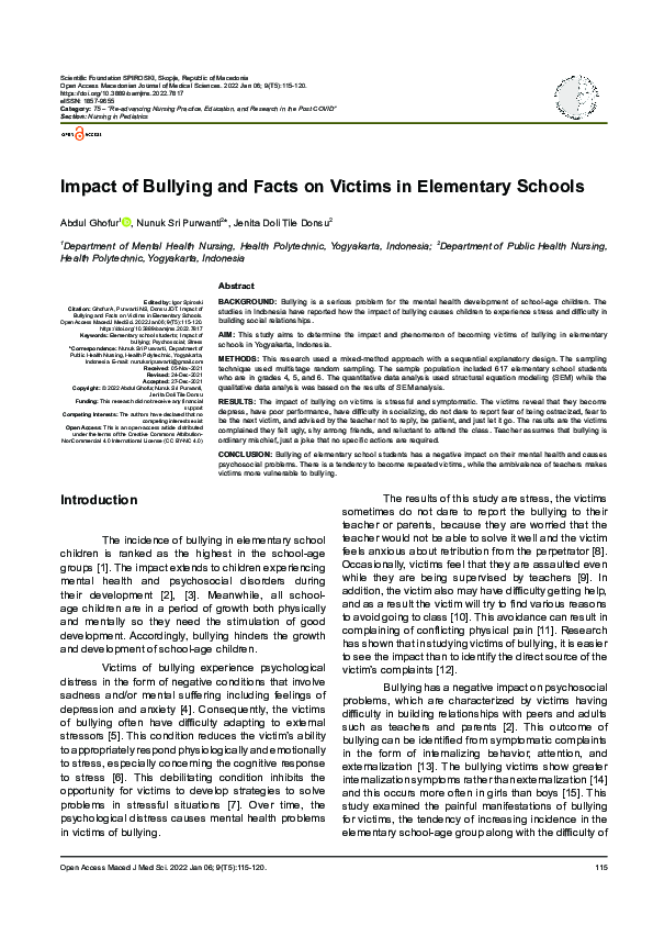 (PDF) Impact of Bullying and Facts on Victims in Elementary Schools