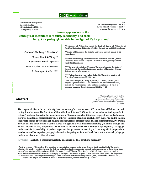 (PDF) Some approaches to the concepts of incommensurability ...