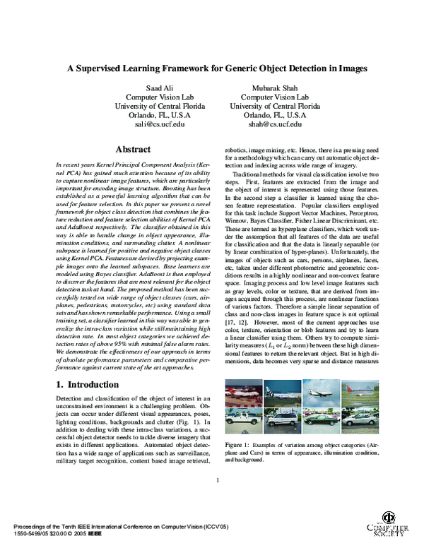 (PDF) A supervised learning framework for generic object detection in ...