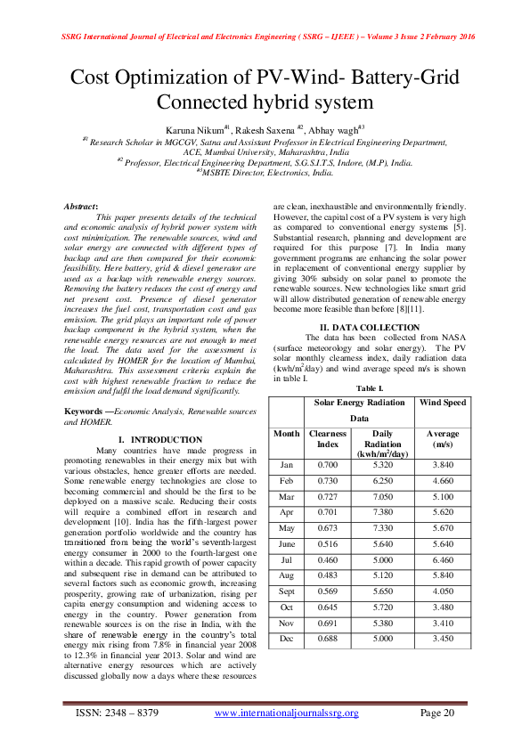 (PDF) Cost Optimization of PV-Wind- Battery-Grid Connected hybrid system