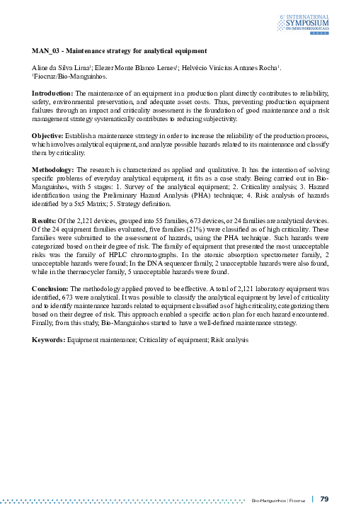 (PDF) Maintenance strategy for analytical equipment