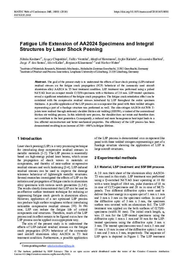 (PDF) Fatigue Life Extension of AA2024 Specimens and Integral ...